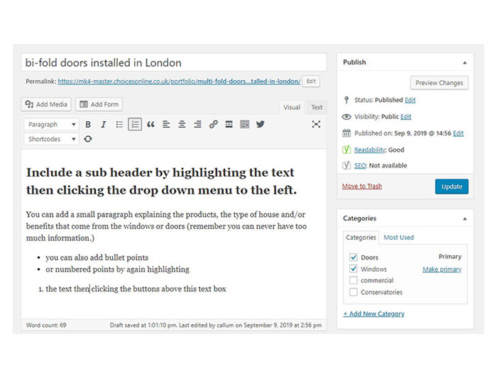 Completed paragraph section wordpress